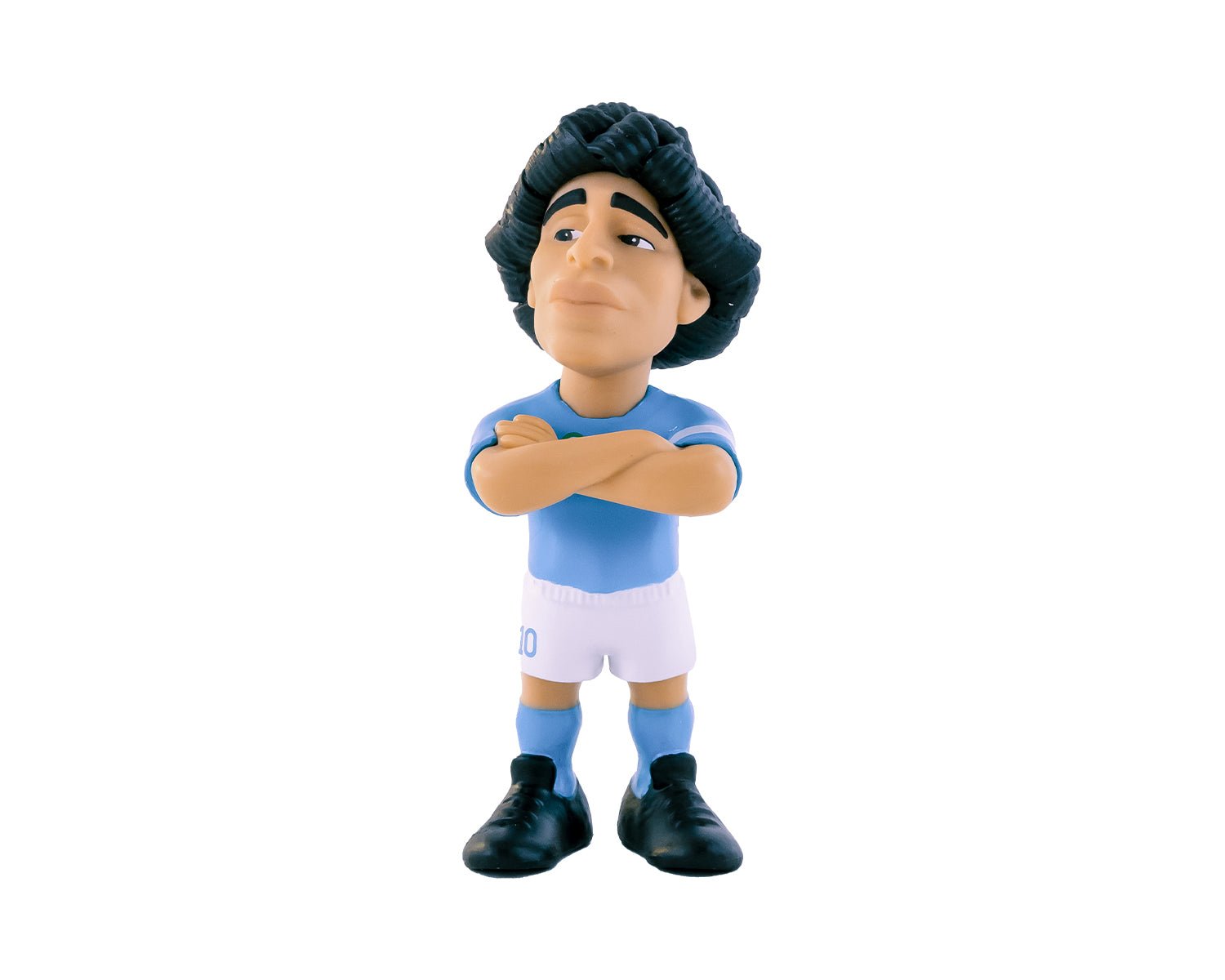 Minix Maradona collectible 12cm figurine in blue Napoli football kit with crossed arms pose