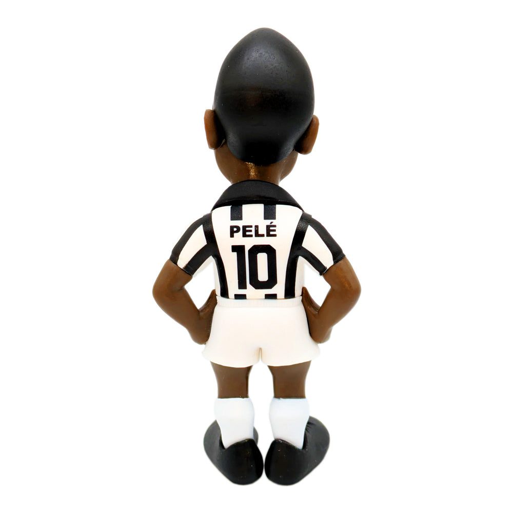 Minix Pele collectible figurine in Santos FC black and white kit, 12cm tall soccer icon model from behind