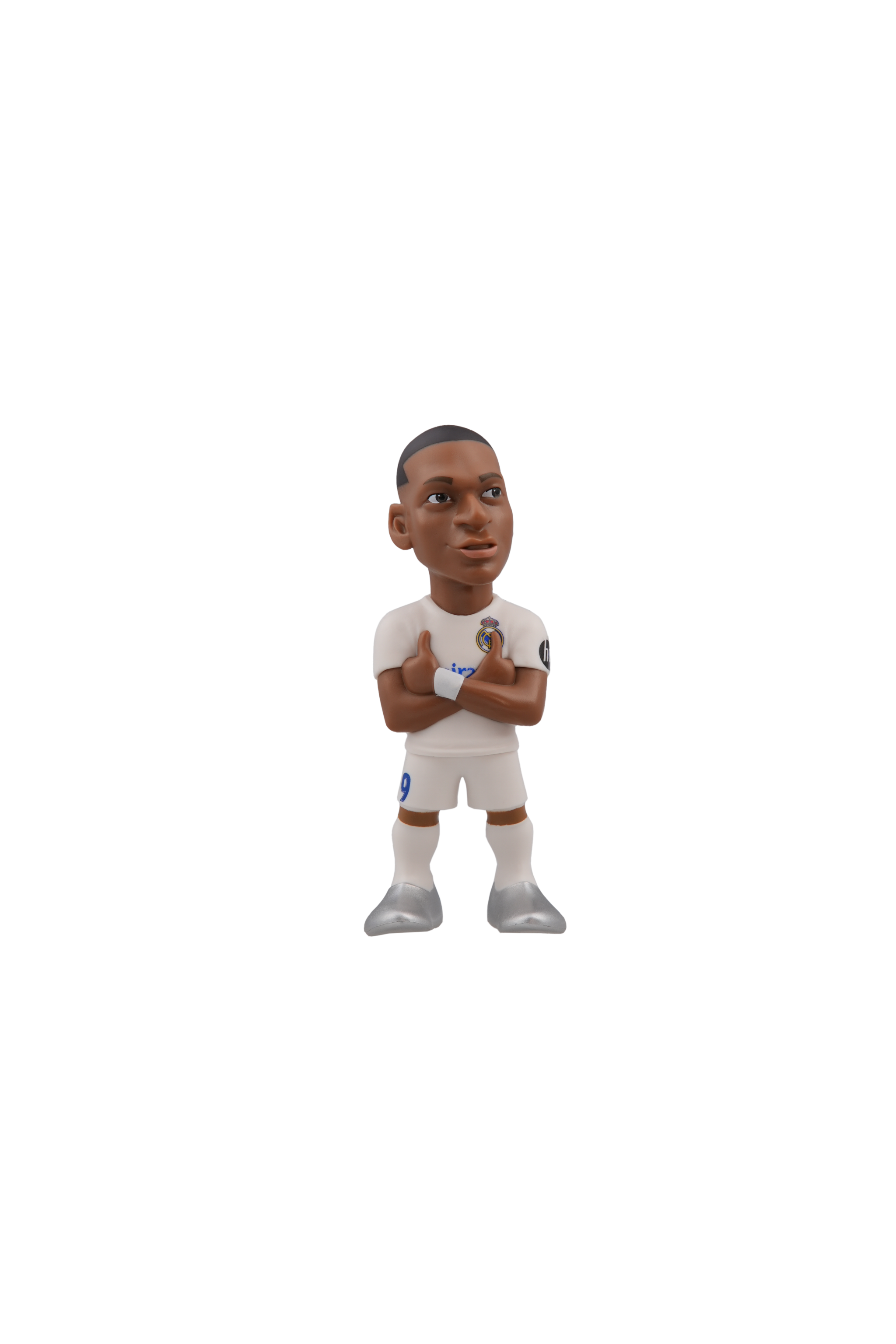 Minix Real Madrid 5-Pack official 7cm football figurines featuring Courtois, Vinícius Jr., Bellingham, Carvajal, and Mbappé
