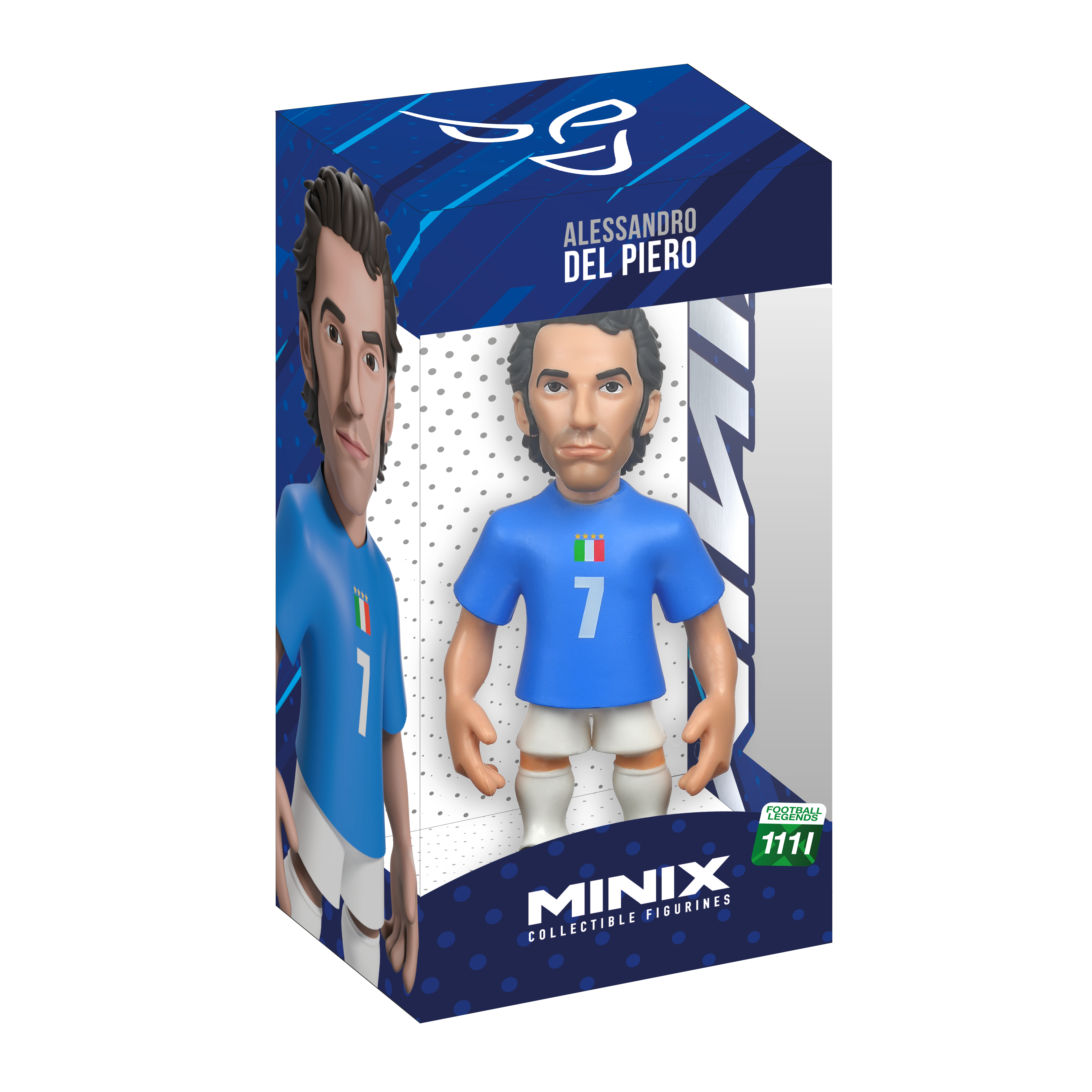 Minix Alessandro Del Piero 12cm collectible figurine in Juventus and Italy kits displayed in window box