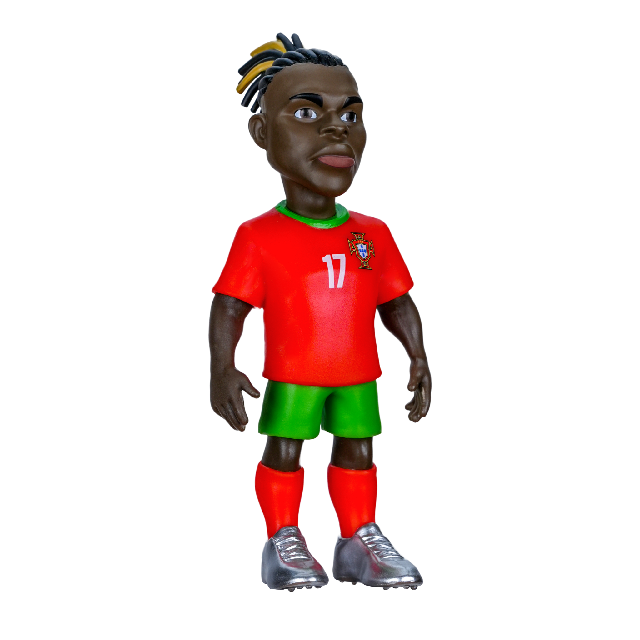 Minix Portugal National Team 5-pack collectible figurines featuring Ronaldo, Vitinha, Neves, Leão, and Nuno Mendes in official kits