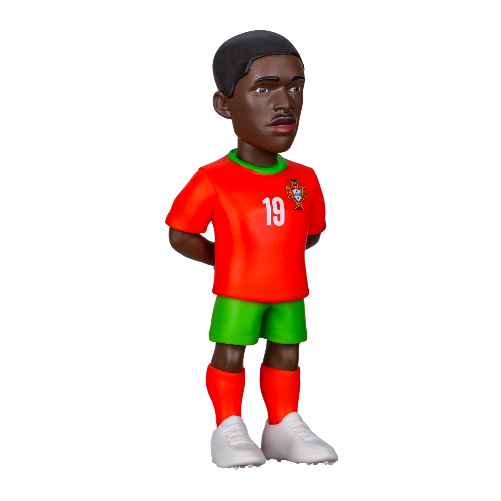 Minix Portugal National Team 5-pack football figurines including Ronaldo, Vitinha, Neves, Leão, and Mendes in official red and green kits