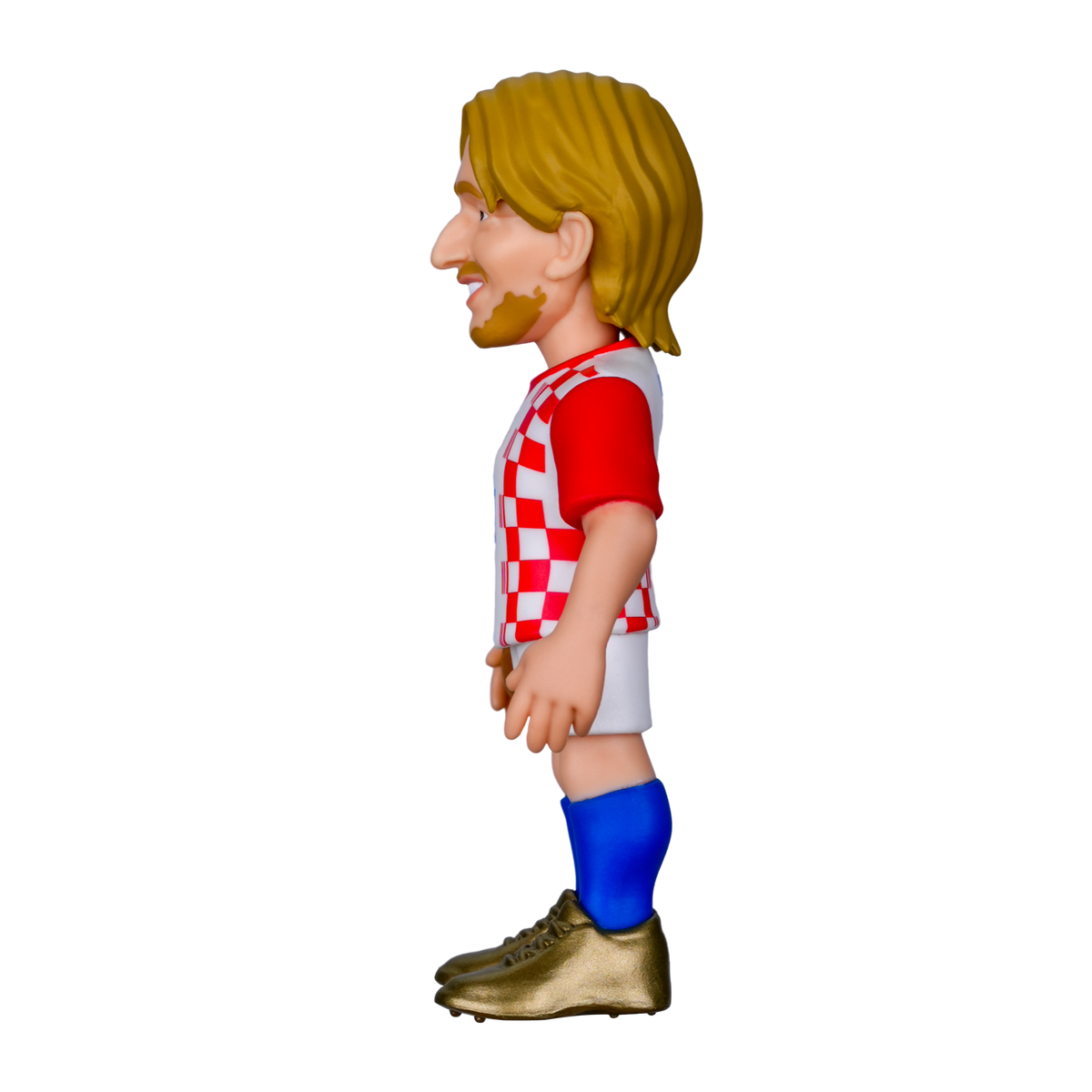 Minix Luka Modrić football figurine in a red-and-white checkered Croatia kit, with blond hair and gold boots.