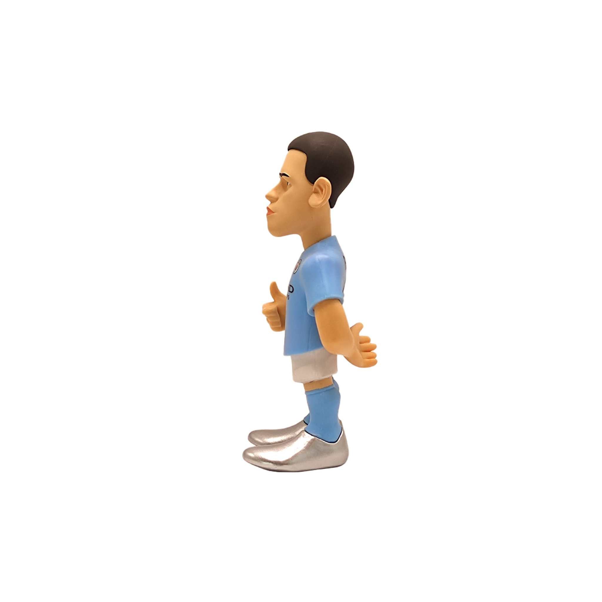 MINIX Phil Foden collectible figurine in Manchester City blue uniform, 12 cm tall, hyper-stylized design