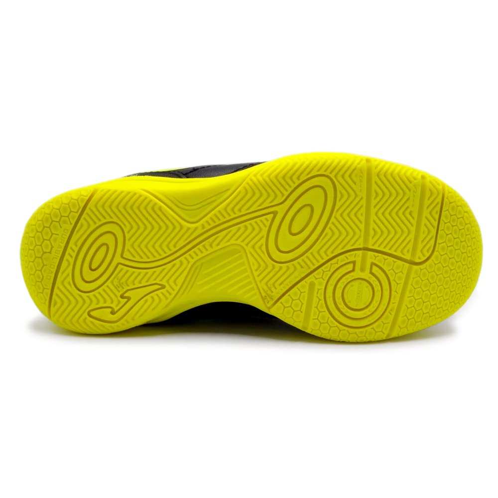 Joma Toledo Junior indoor soccer shoes black neon yellow for youth futsal with non-marking rubber outsole