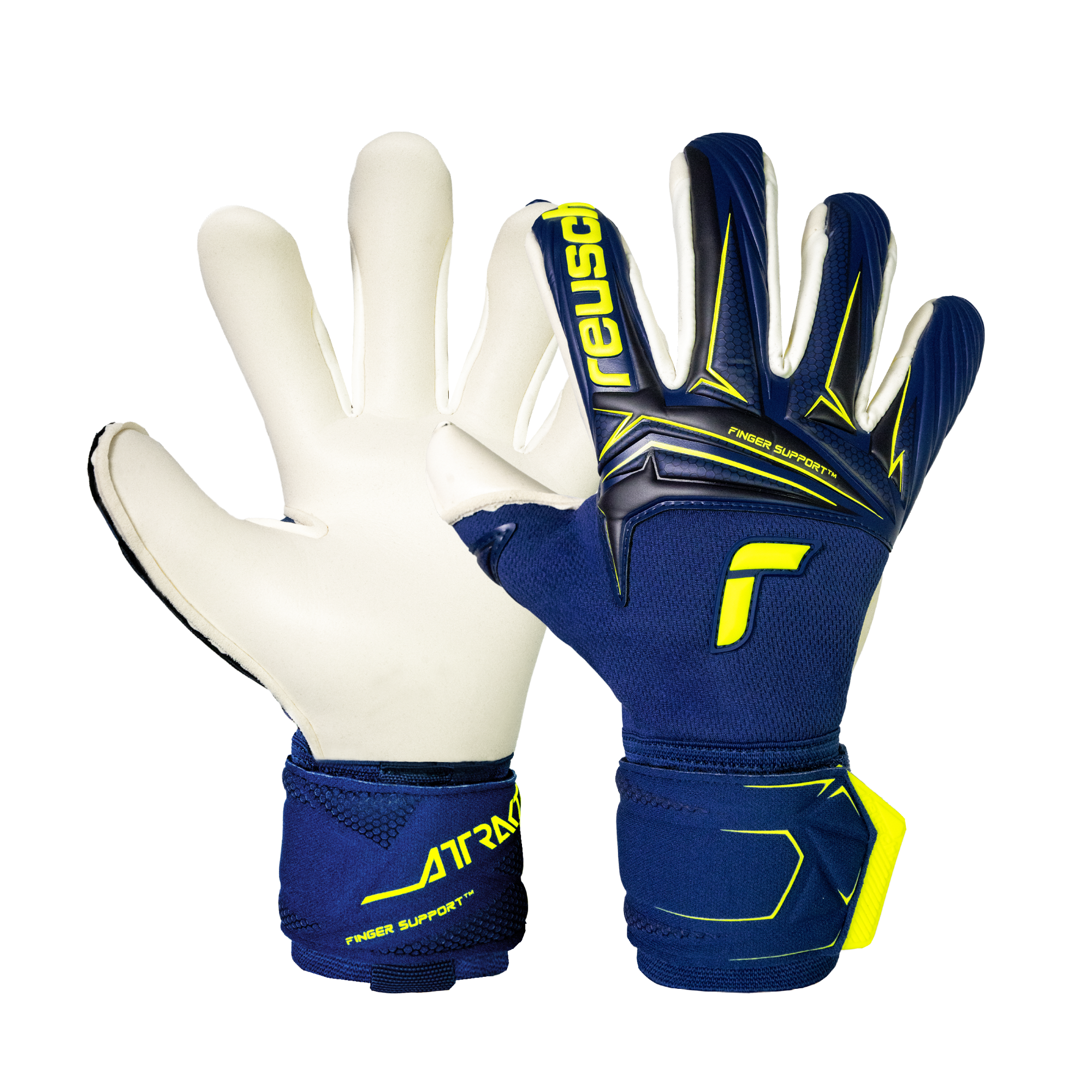 Reusch Attrakt Duo goalkeeper gloves with grip duo latex and 3D control dots for superior finger support and protection
