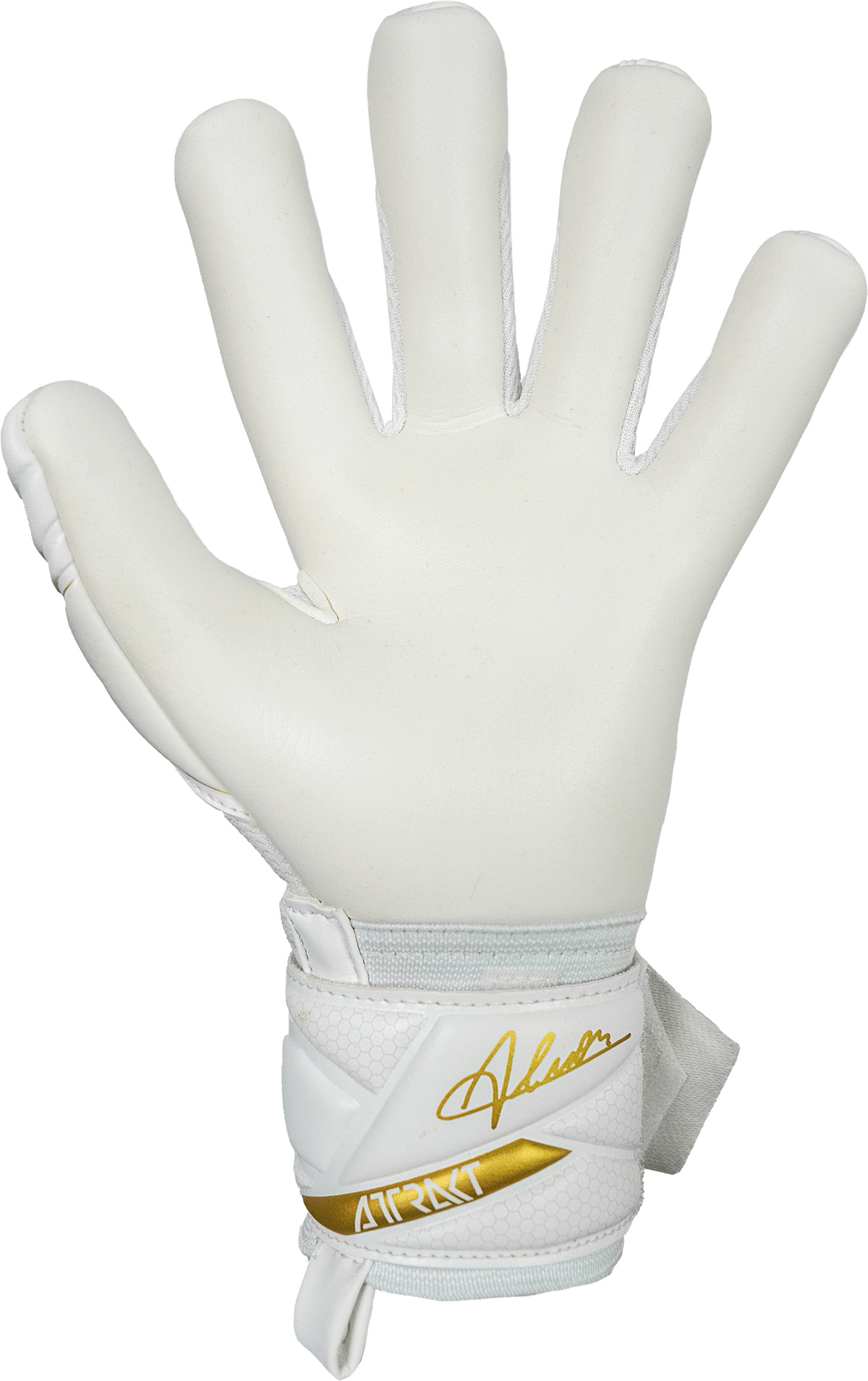 Reusch Attrakt AB1 Advance Junior goalkeeper glove in White-Gold, backhand view