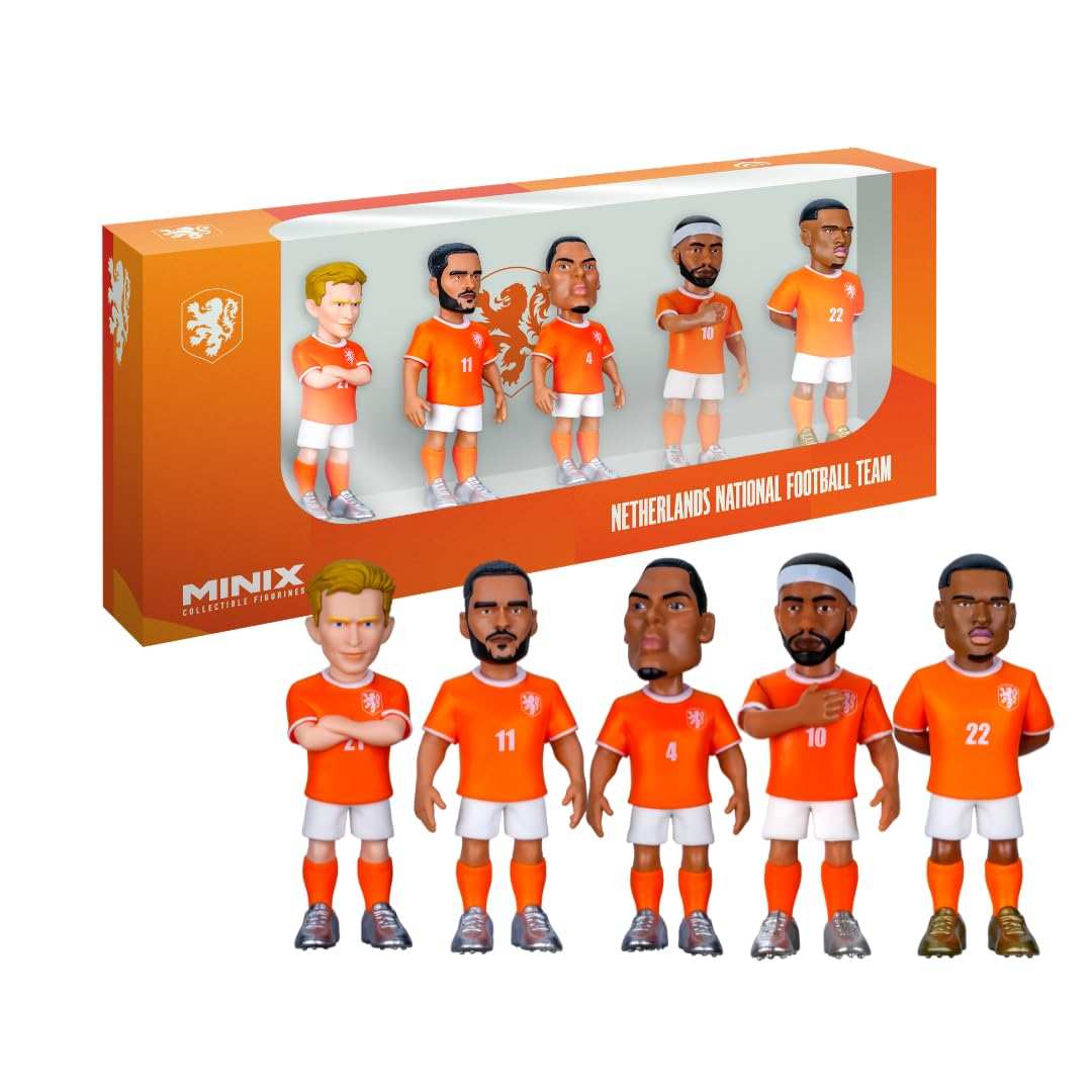 Minix Netherlands National Team 5-pack soccer figurines with detailed kits including Van Dijk, Depay, De Jong, Gakpo, and Dumfries