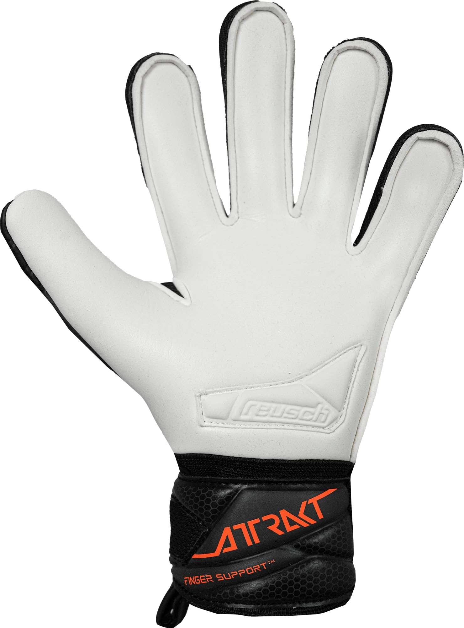 Reusch Attrakt Advance Junior Goalkeeper Gloves with Reusch Grip Advance latex, finger support, and breathable fit in black and orange