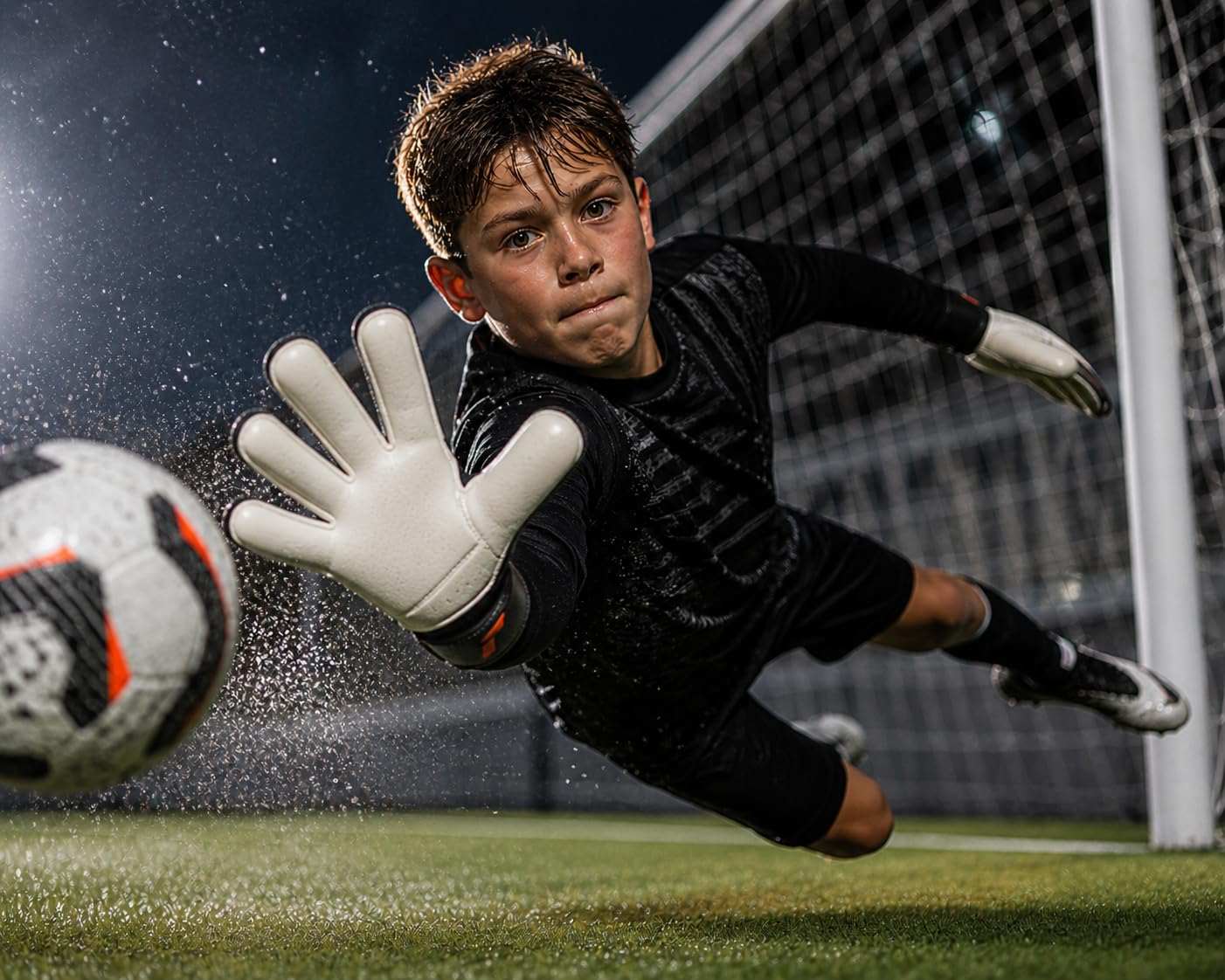 Reusch Attrakt Advance junior goalkeeper gloves black and orange with finger support and breathable fit