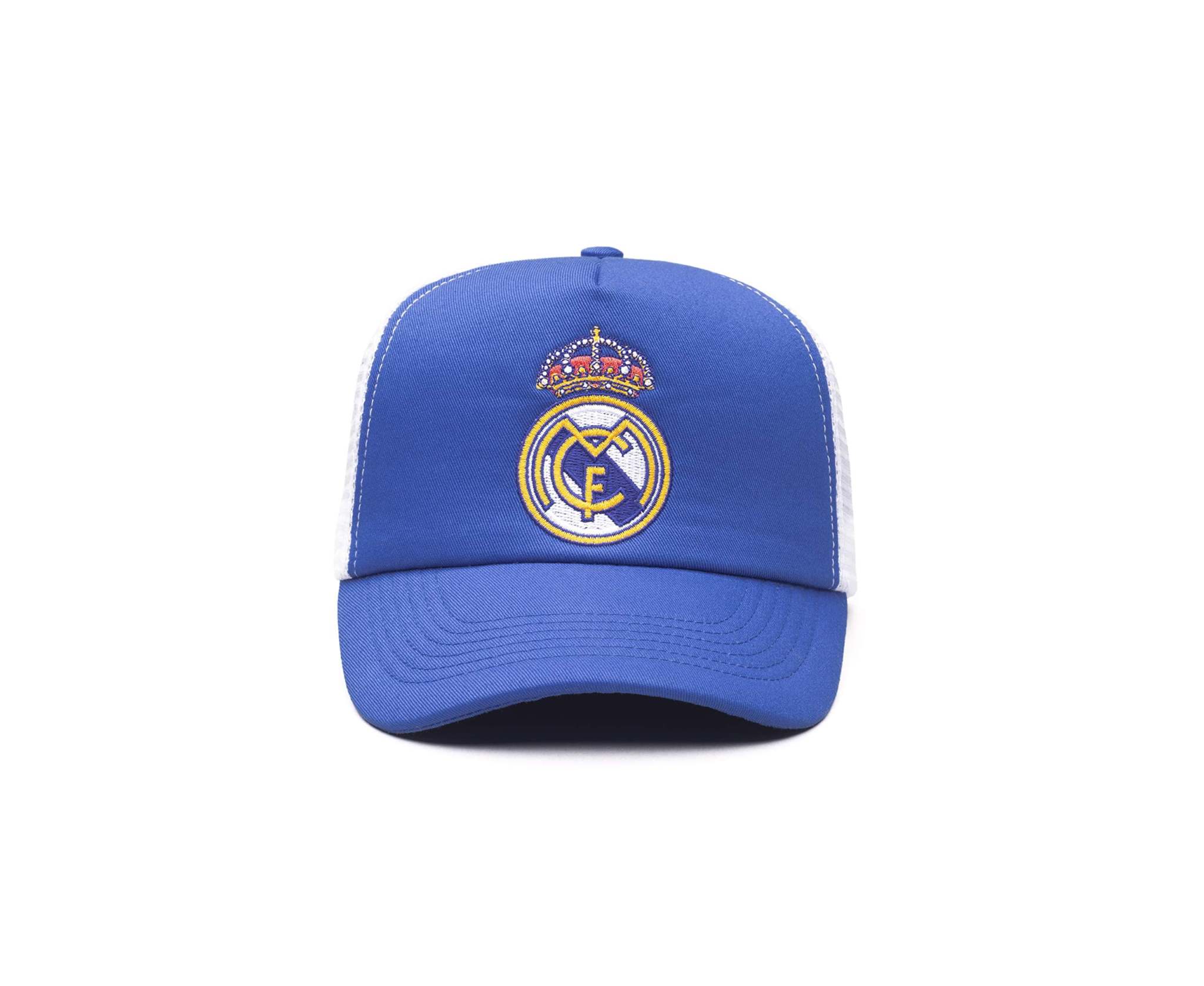 Fan Ink Limited Real Madrid adjustable trucker hat with embroidered crest and mesh back