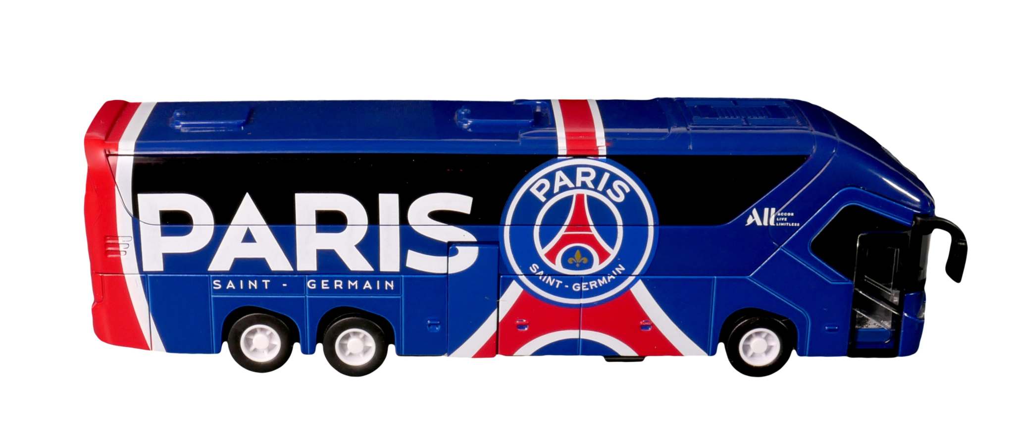 Official Mini Bus Toy collectible replica of soccer team bus with authentic colors and details
