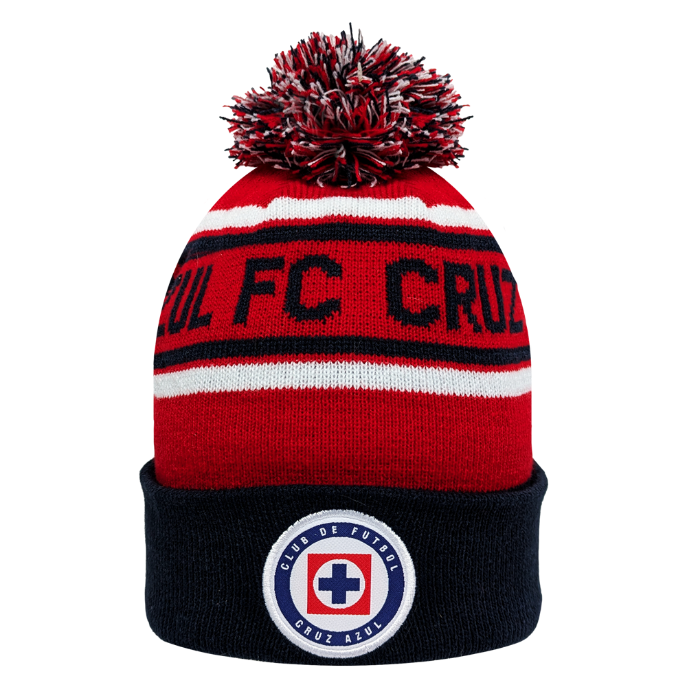 Fan Ink unisex premium acrylic soccer club cuff hat with embroidered Cruz Azul crest and pom-pom top