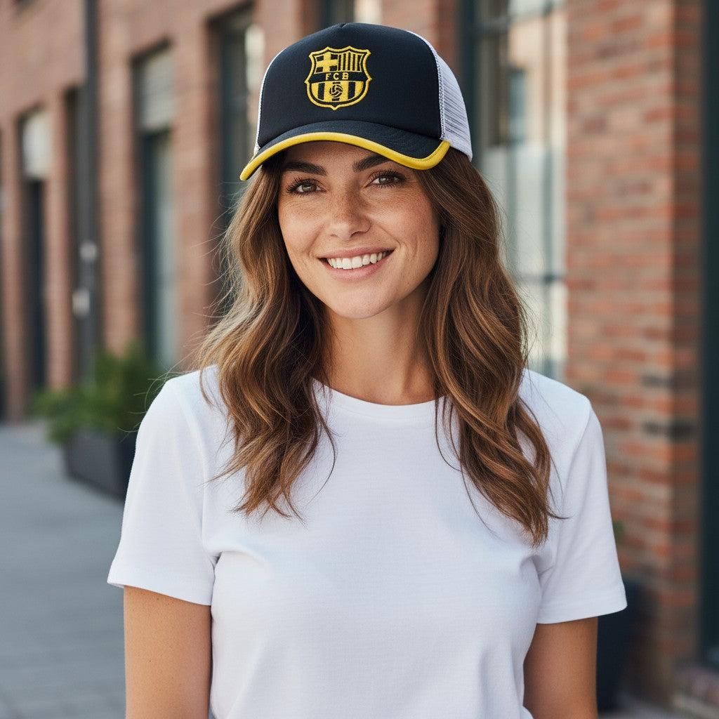 Barcelona Cap One8th Strike Trucker Hat with interchangeable patches and breathable mesh panels