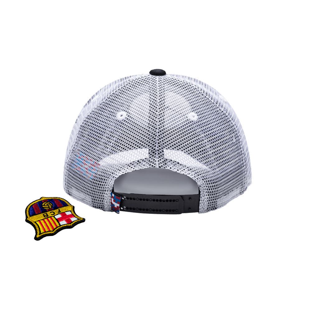 Barcelona Cap One8th Strike Trucker Hat with interchangeable patches and breathable mesh panels