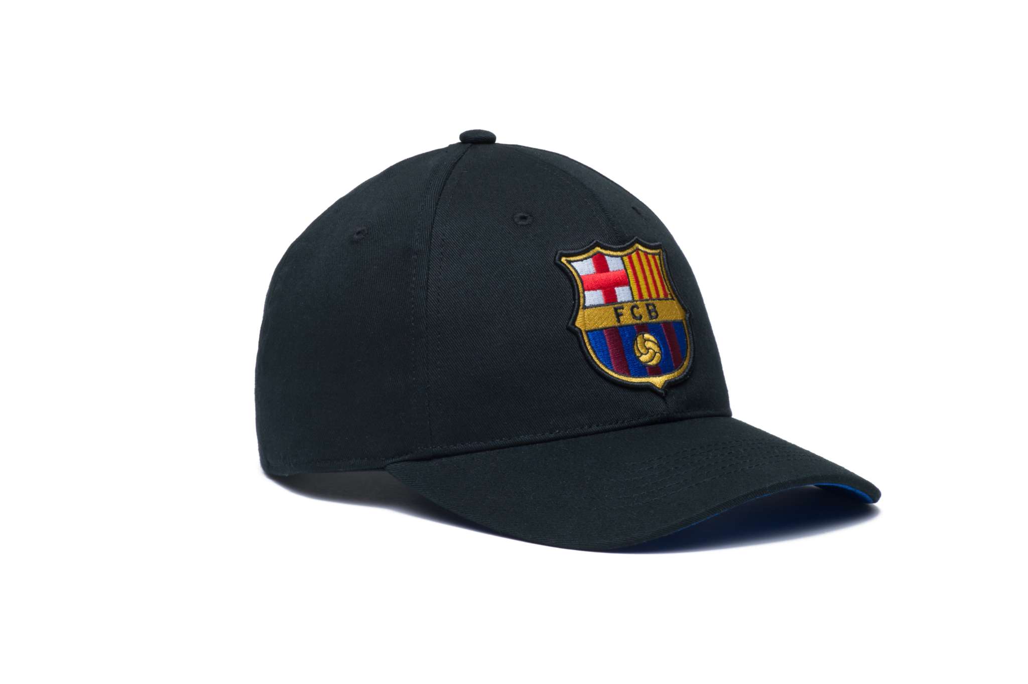 Fan Ink officially licensed FC Barcelona adjustable snapback hat with embroidered crest and breathable polyester in blue and garnet colors
