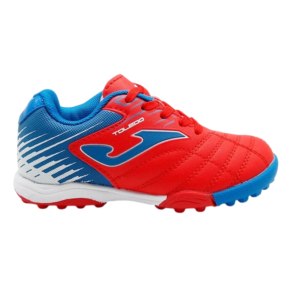 Joma Toledo Junior Kids Turf Soccer Shoes in bright colors with cushioned comfort and turf grip for young players