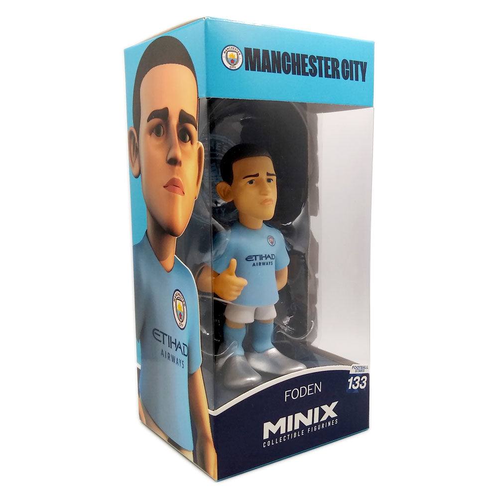 Minix Manchester City Football Stars Foden collectible figurine in official club kit with packaging box