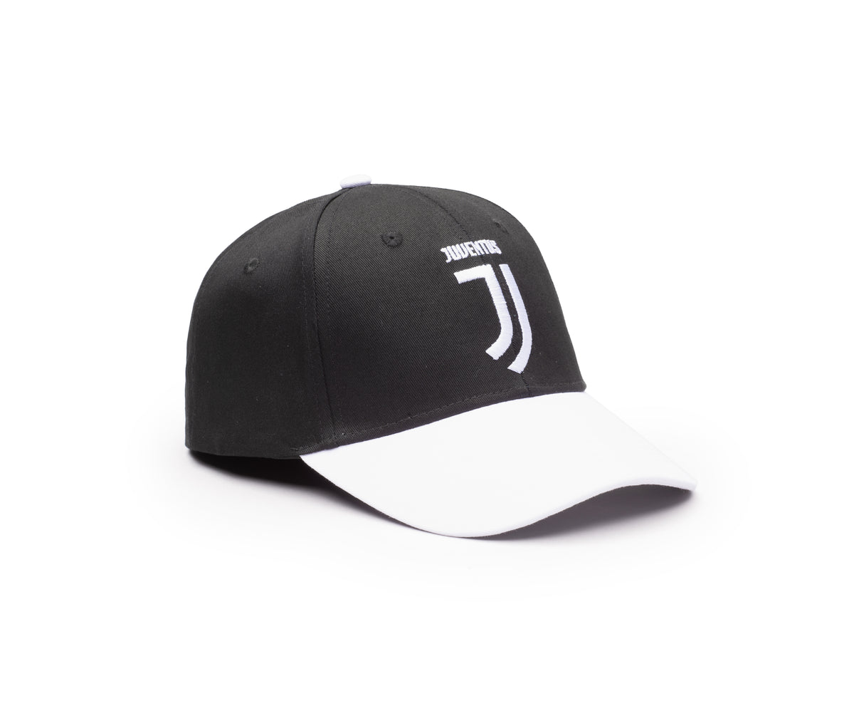 Juventus Two-Tone Adjustable Cap in black and white, with a white curved brim and embroidered Juventus logo on the front.
