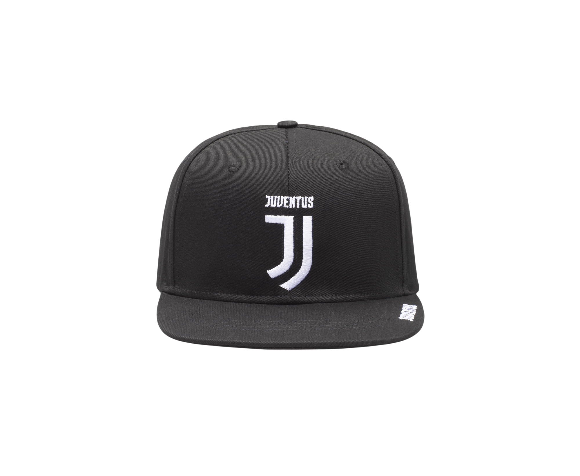 Black Juventus snapback hat with embroidered team logo and flat bill by Fan Ink
