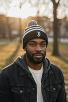 Man wearing Fan Ink officially licensed Juventus soccer knit cap beanie outdoors in winter