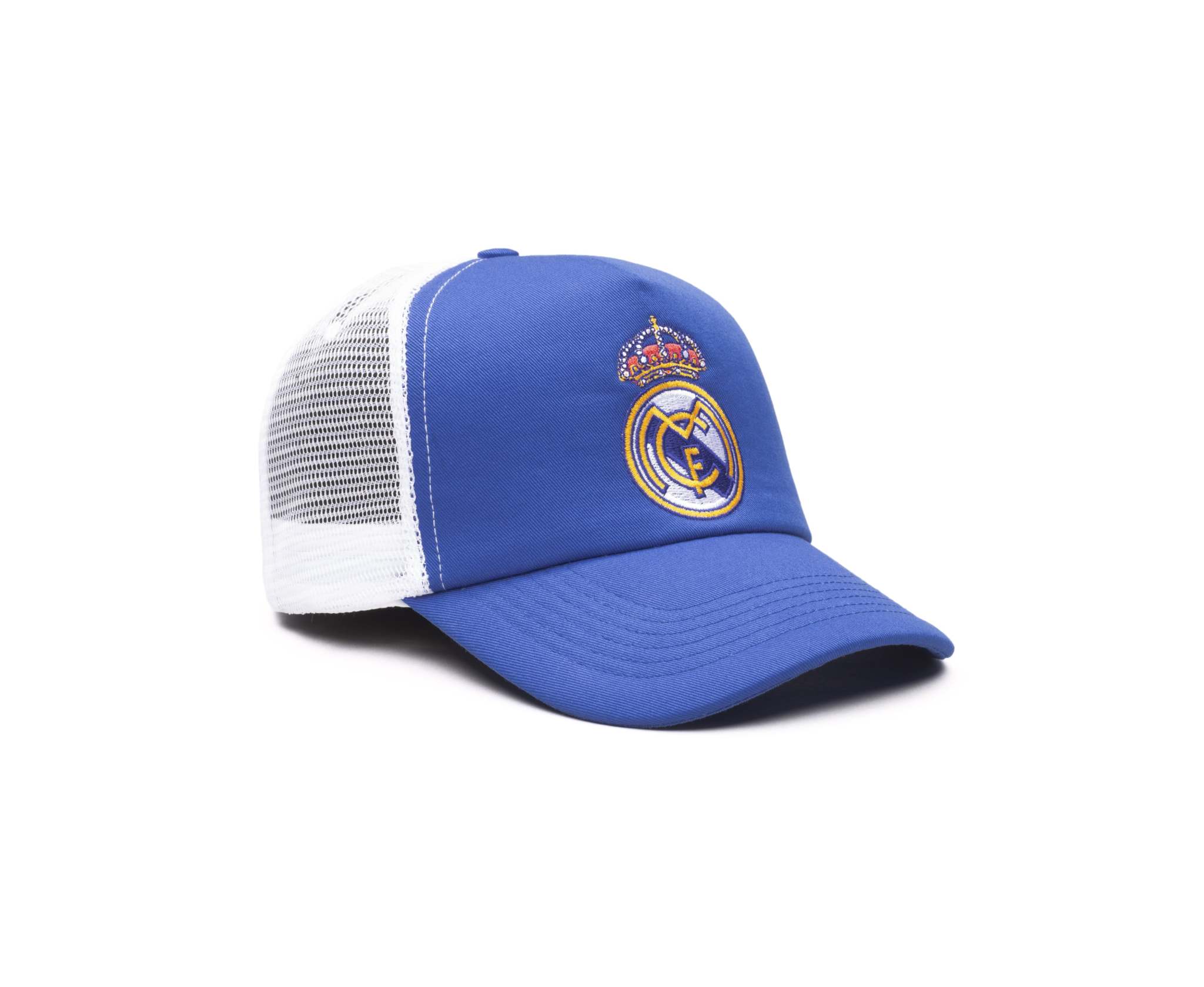 Blue Fan Ink officially licensed soccer trucker hat with white mesh back and embroidered crest, adjustable snapback unisex fit
