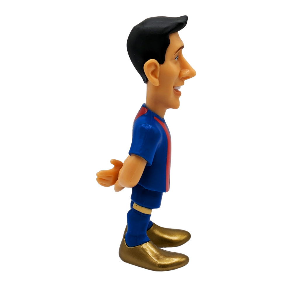 Minix Robert Lewandowski FC Barcelona figurine with a blue and red kit, black hair, and gold boots.