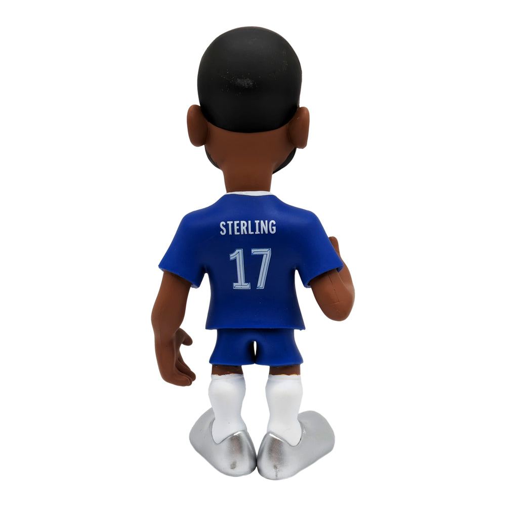 Minix Chelsea collectible figure of player Sterling in blue kit, 12cm tall, showing back view with number 17 jersey.