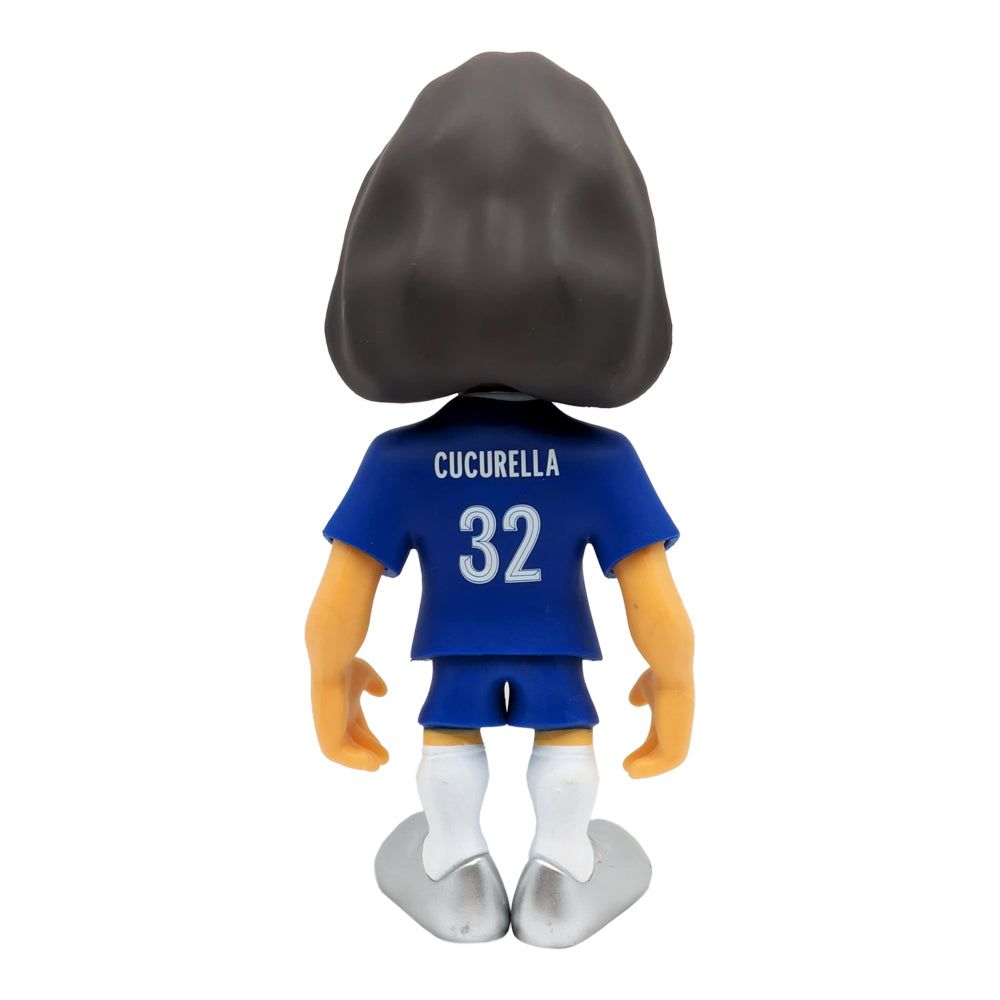 Minix Chelsea collectible figure of Cucurella in blue kit, 12cm tall.