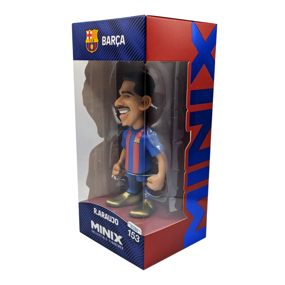 Minix Ronald Araújo FC Barcelona figurine in a blue and red striped kit, displayed in a branded window box.