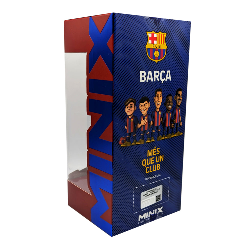 Minix Ronald Araújo FC Barcelona collectible figurine in a blue and red striped window box with Barça crest and cartoon player artwork.
