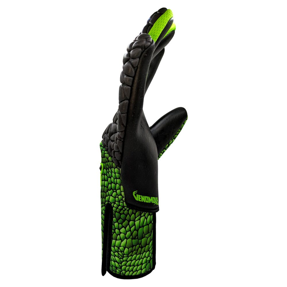 Reusch Venomous Gold X goalkeeper gloves with black and gold design for high-performance grip and control