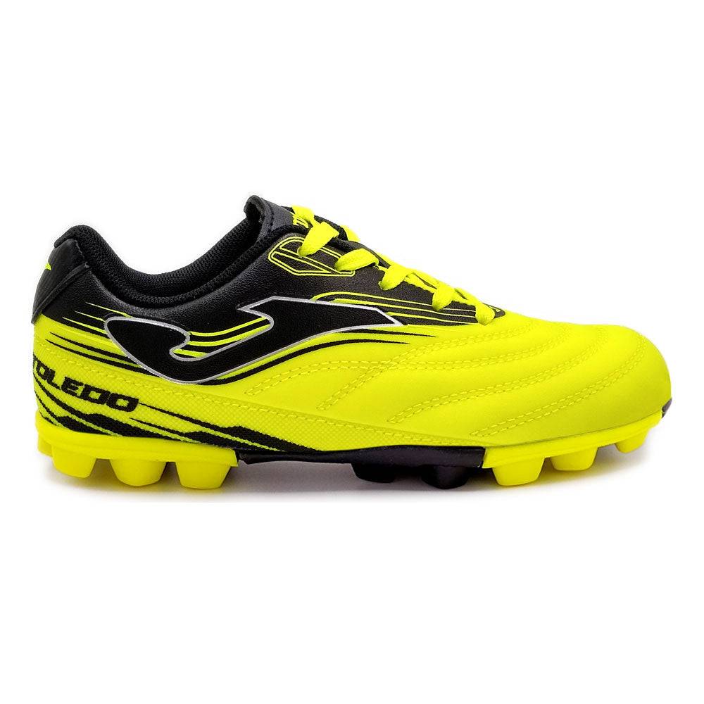 Joma Toledo Junior Molded 24 yellow and black soccer shoes for kids with synthetic upper and rubber outsole