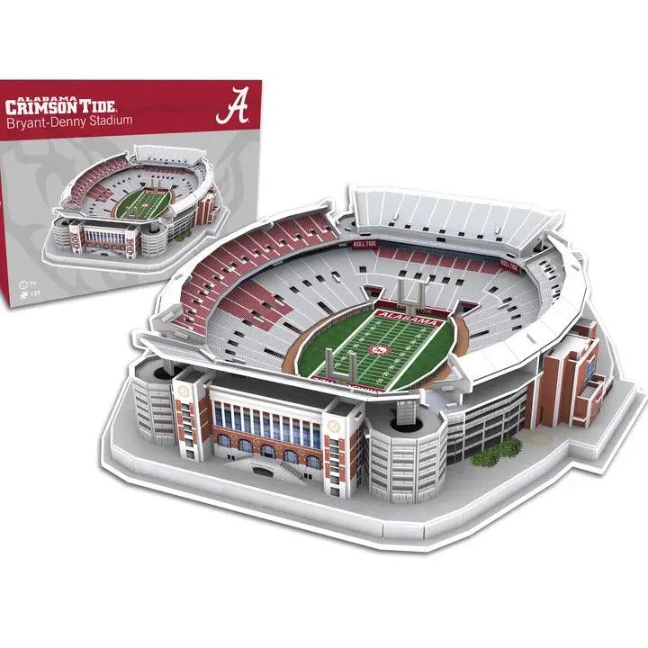 Alabama Crimson Tide Bryant-Denny Stadium 3D Puzzle showcasing detailed 139-piece stadium replica with Crimson Tide colors and field graphics