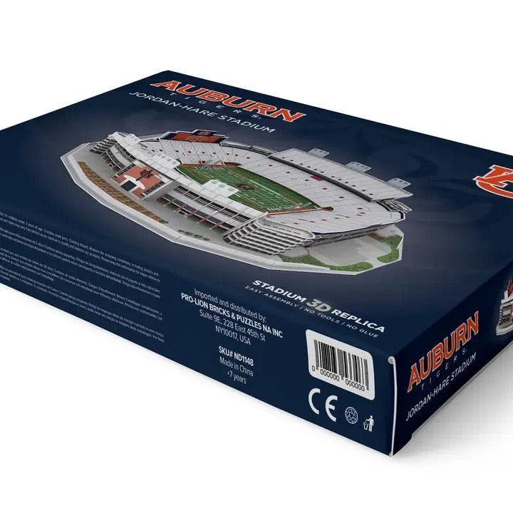 Auburn Tigers Jordan-Hare Stadium 3D puzzle showing detailed 82-piece buildable stadium replica with field and seating