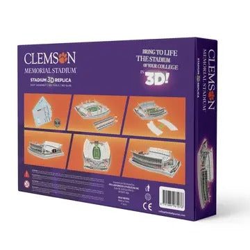 Clemson Tigers Memorial Stadium 3D Puzzle showing detailed 111-piece orange and purple stadium replica