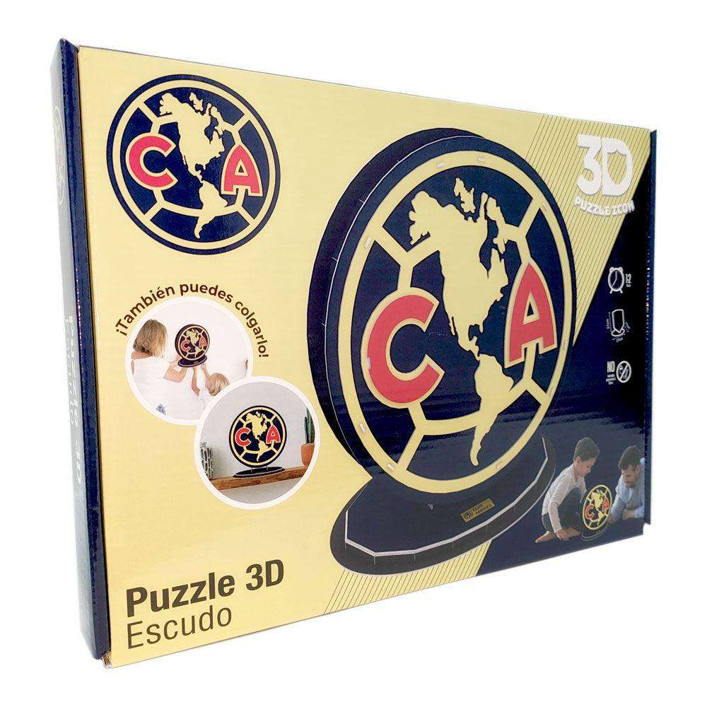 Club America 3D Puzzle box with a gold and navy crest model and red CA letters shown as a 3D display build