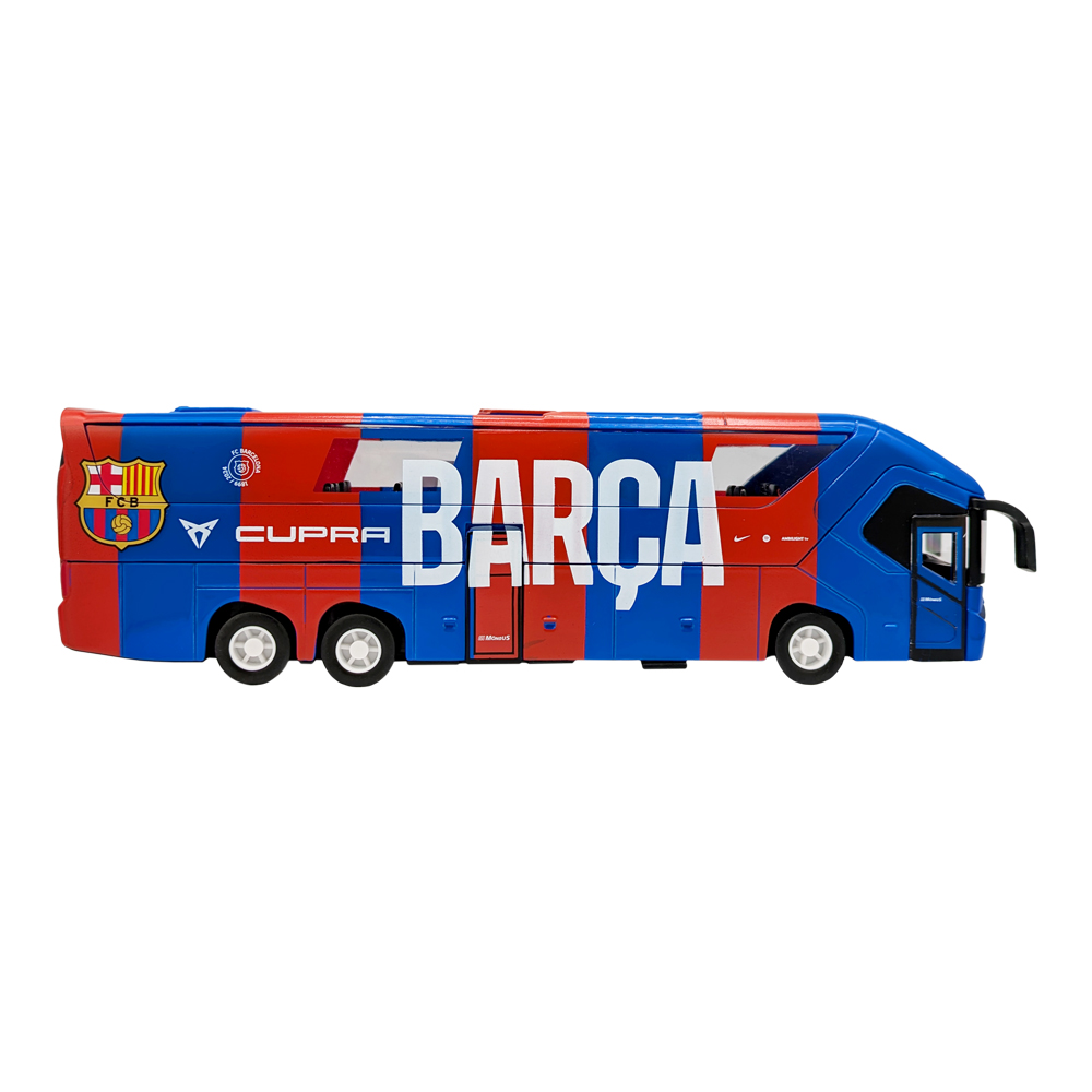 FC Barcelona Mini Team Bus miniature coach in blue and red with Barça lettering, club crest and three pairs of wheels