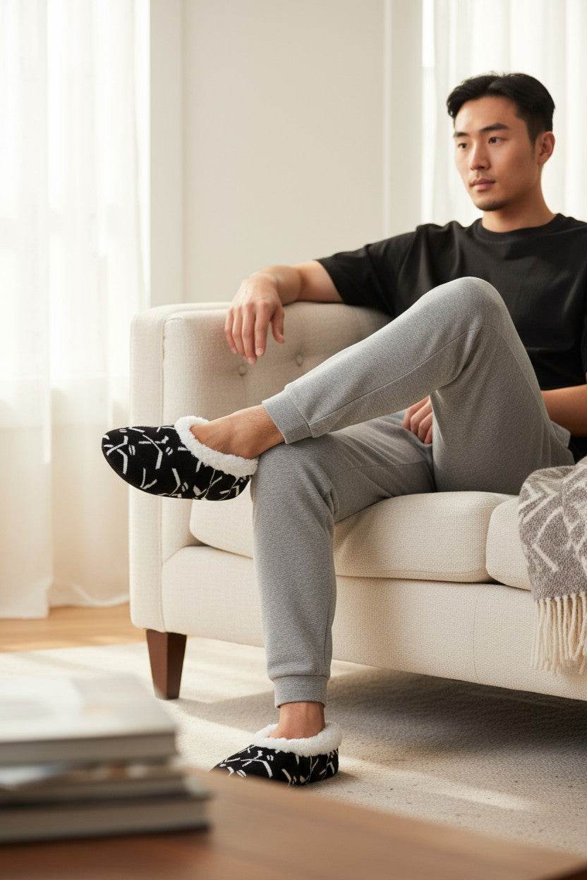 Ultra-soft hockey sport slippers with non-slip sole for indoor comfort and team pride