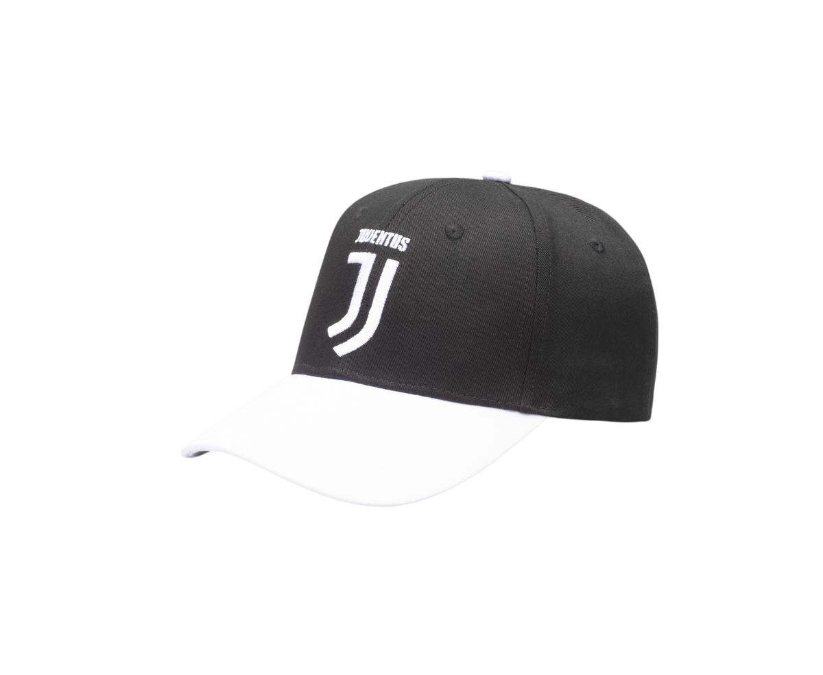 Juventus Two-Tone Adjustable Cap in black and white, with a white curved brim and embroidered Juventus crest on the front
