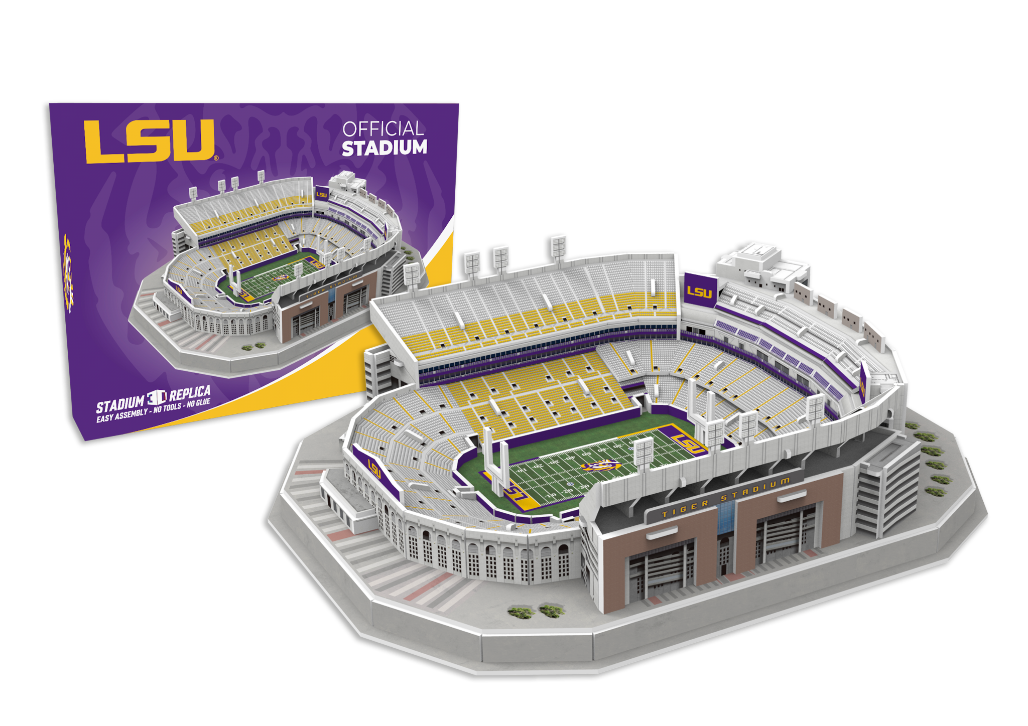 3D replica puzzle of LSU Tiger Stadium official college football model in purple and gold