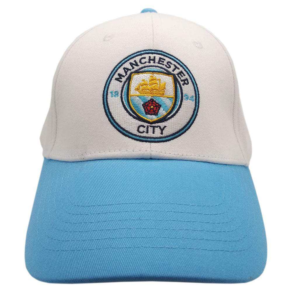 Manchester City Two-Tone Adjustable Cap in white and sky blue fabric, with an embroidered club crest on the front.