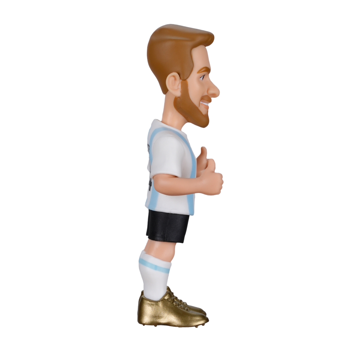 Minix Alexis Mac Allister figurine in Argentina's white and pale blue striped kit, black shorts and gold boots
