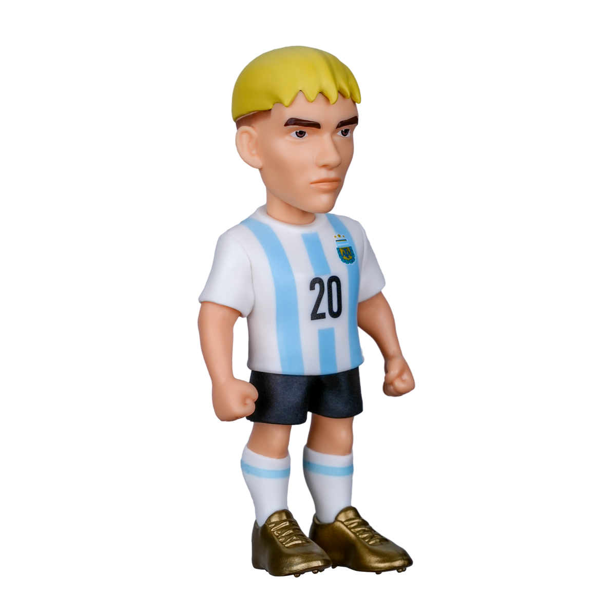 Minix Argentina 5-Pack football figurine with blond hair, wearing Argentina’s blue-and-white striped number 20 kit