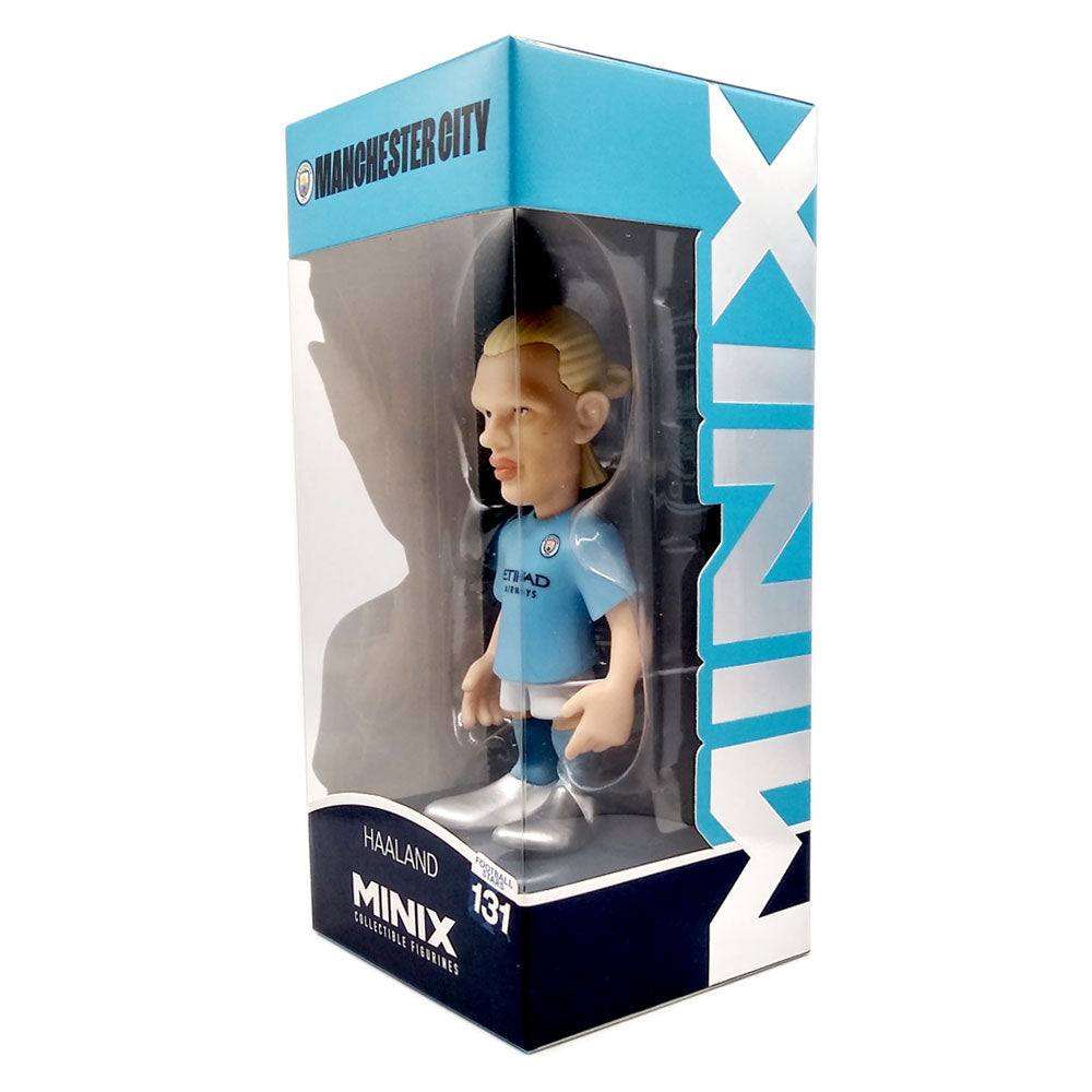 Minix Erling Haaland Manchester City collectible figurine in a sky-blue kit, displayed in a branded window box