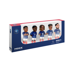 Minix France 5-Pack with five footballer figurines in blue France shirts, white shorts and red socks in a display box