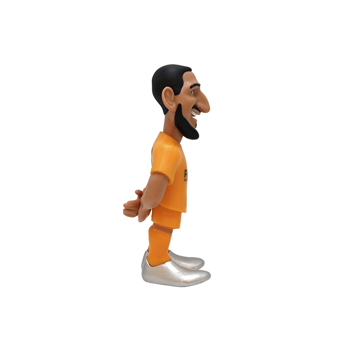 Minix Gianluigi Donnarumma figurine with a stylized bearded face, orange football kit and silver shoes