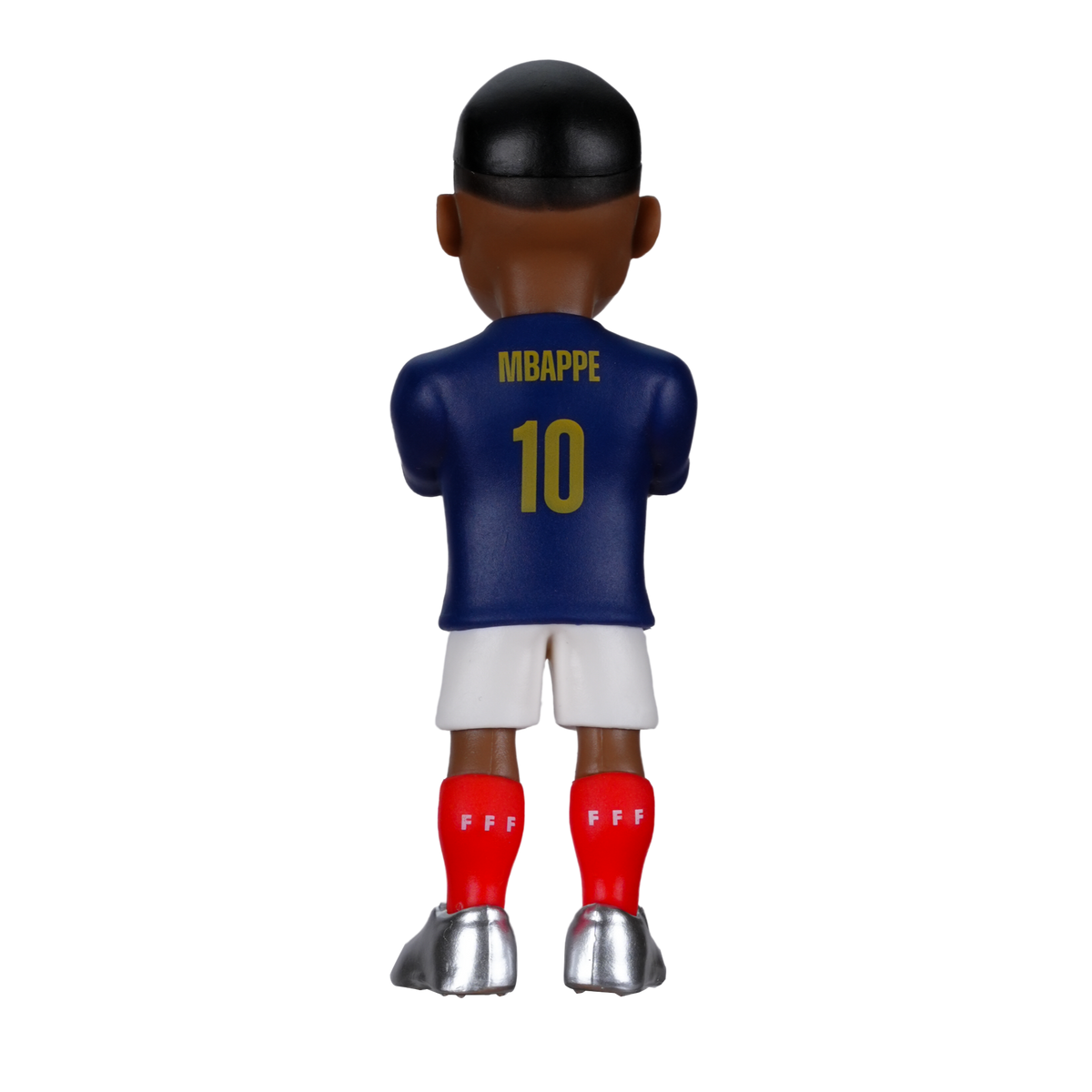 Minix Kylian Mbappé football figurine wearing a navy France jersey with gold number 10, white shorts and red socks