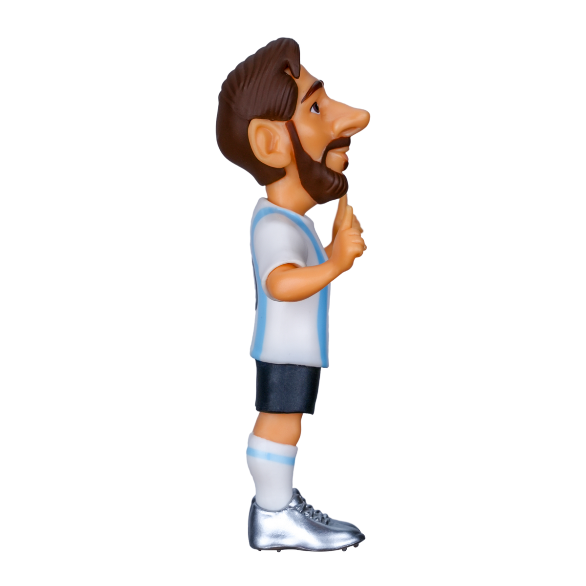 Minix Lionel Messi Argentina Figurine in a white and sky-blue striped jersey, black shorts, and silver boots