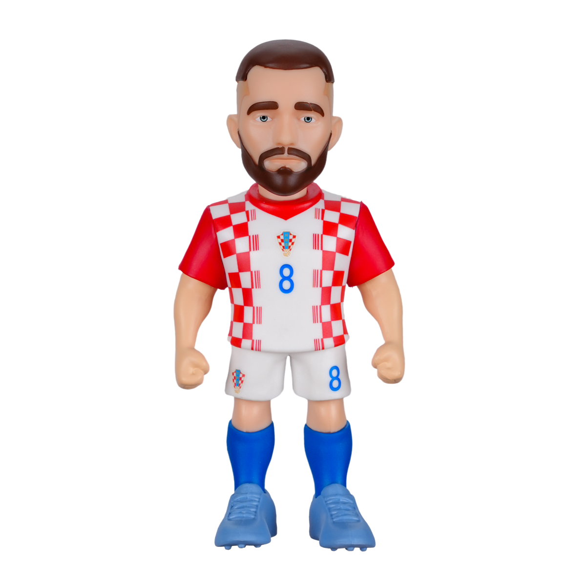 Minix Mateo Kovačić figurine wearing Croatia's red-and-white checkered jersey, white shorts and blue socks
